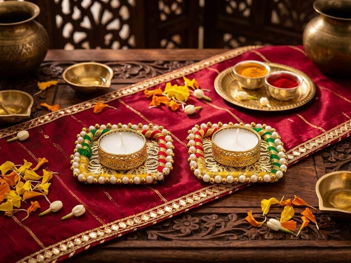 Square thread-work tea light holders — set of 2, beside something familiar, for scale