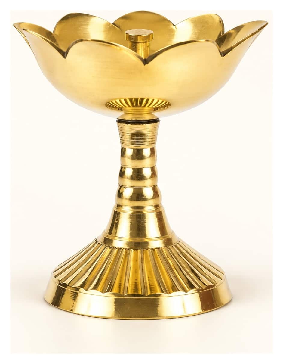 Brass lotus diya on a stand — brass