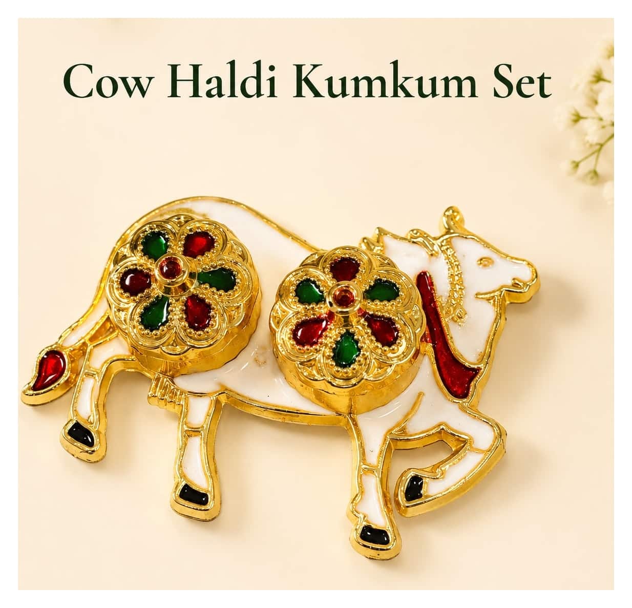 Cow shaped haldi kumkum plate, the White option