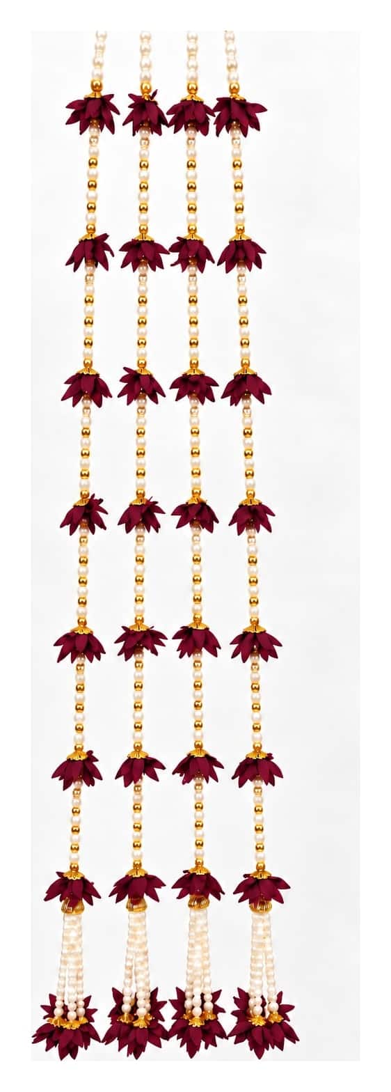 Flower and pearl garland — set of 2 · 4.5 ft tall, beside something familiar, for scale