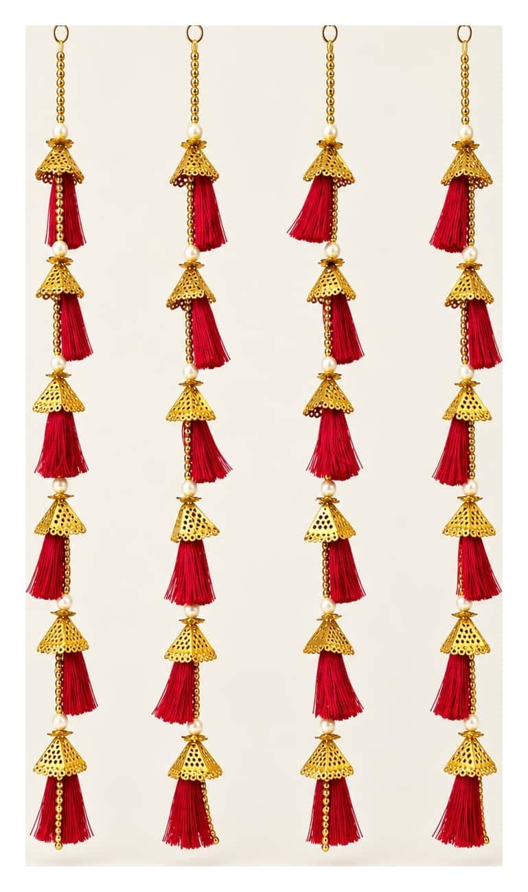 Golden jhumka with silk tassel garland — textile · set of 2 · 4 ft tall, the Red option