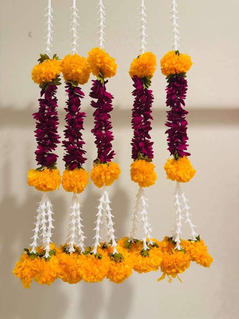 Small marigold hanging — set of 5 · 1 ft tall, beside something familiar, for scale