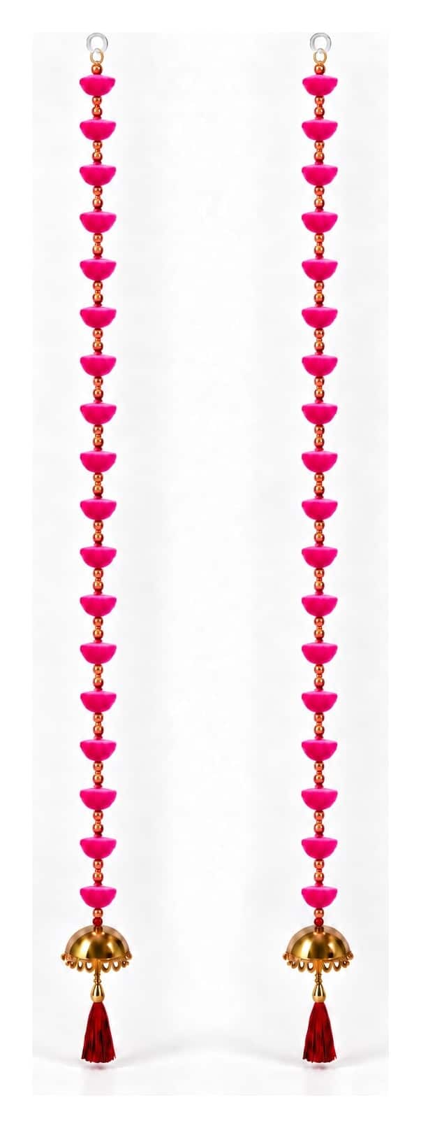 Pom-pom garland — textile · set of 2 · 5 ft tall, close on the finish