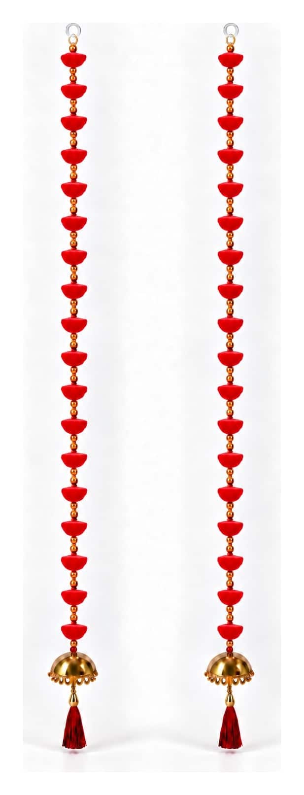 Pom-pom garland — textile · set of 2 · 5 ft tall, beside something familiar, for scale