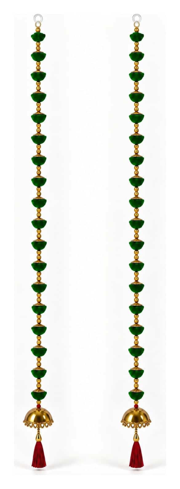 Pom-pom garland with gold plates — textile · set of 2 · 5 ft tall, the Green option