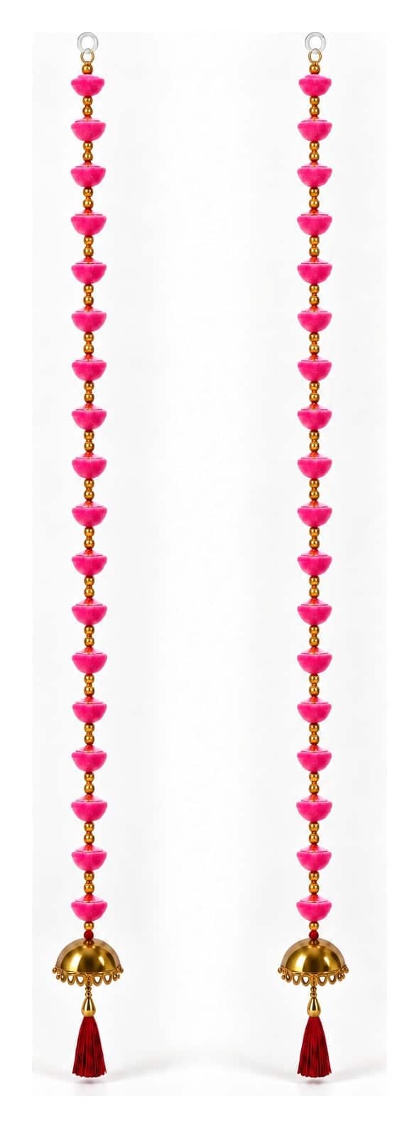 Pom-pom garland with gold plates — textile · set of 2 · 5 ft tall, the Pink option