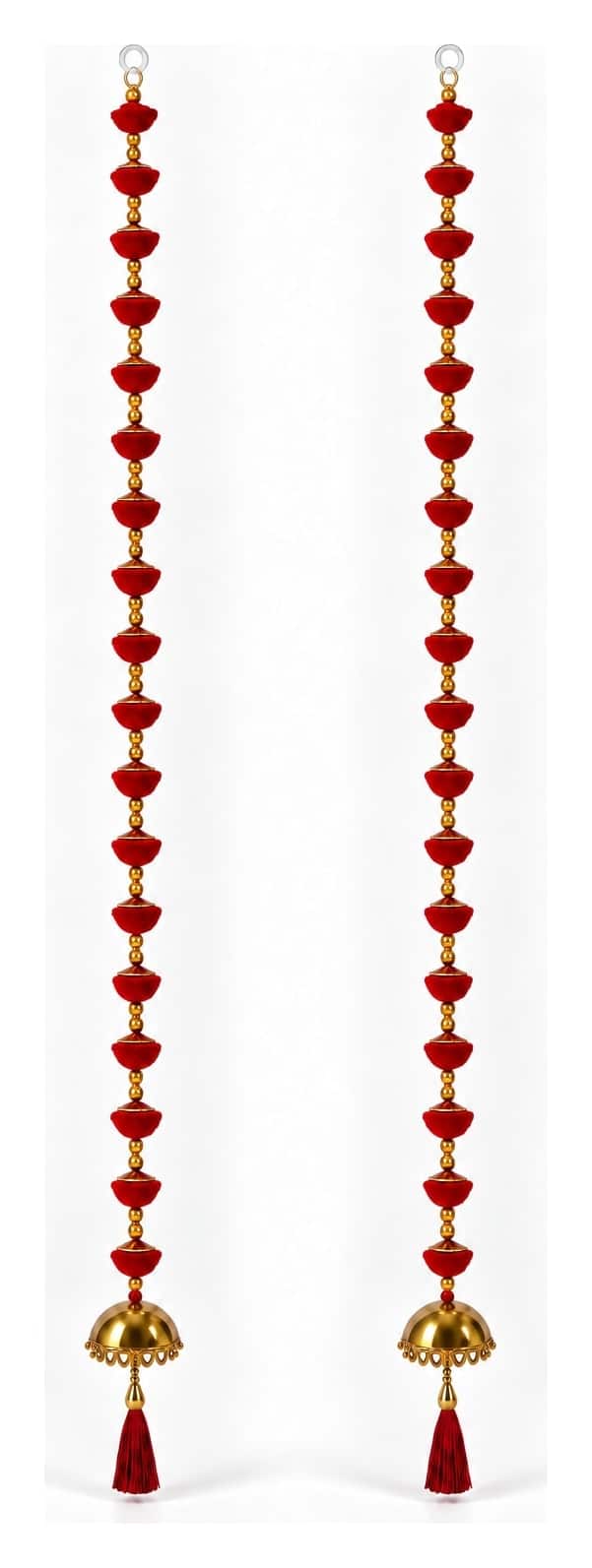 Pom-pom garland with gold plates — textile · set of 2 · 5 ft tall, the Red option
