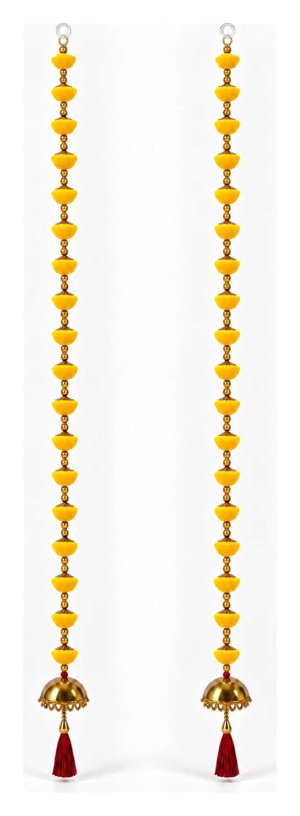 Pom-pom garland with gold plates — textile · set of 2 · 5 ft tall, the Yellow option