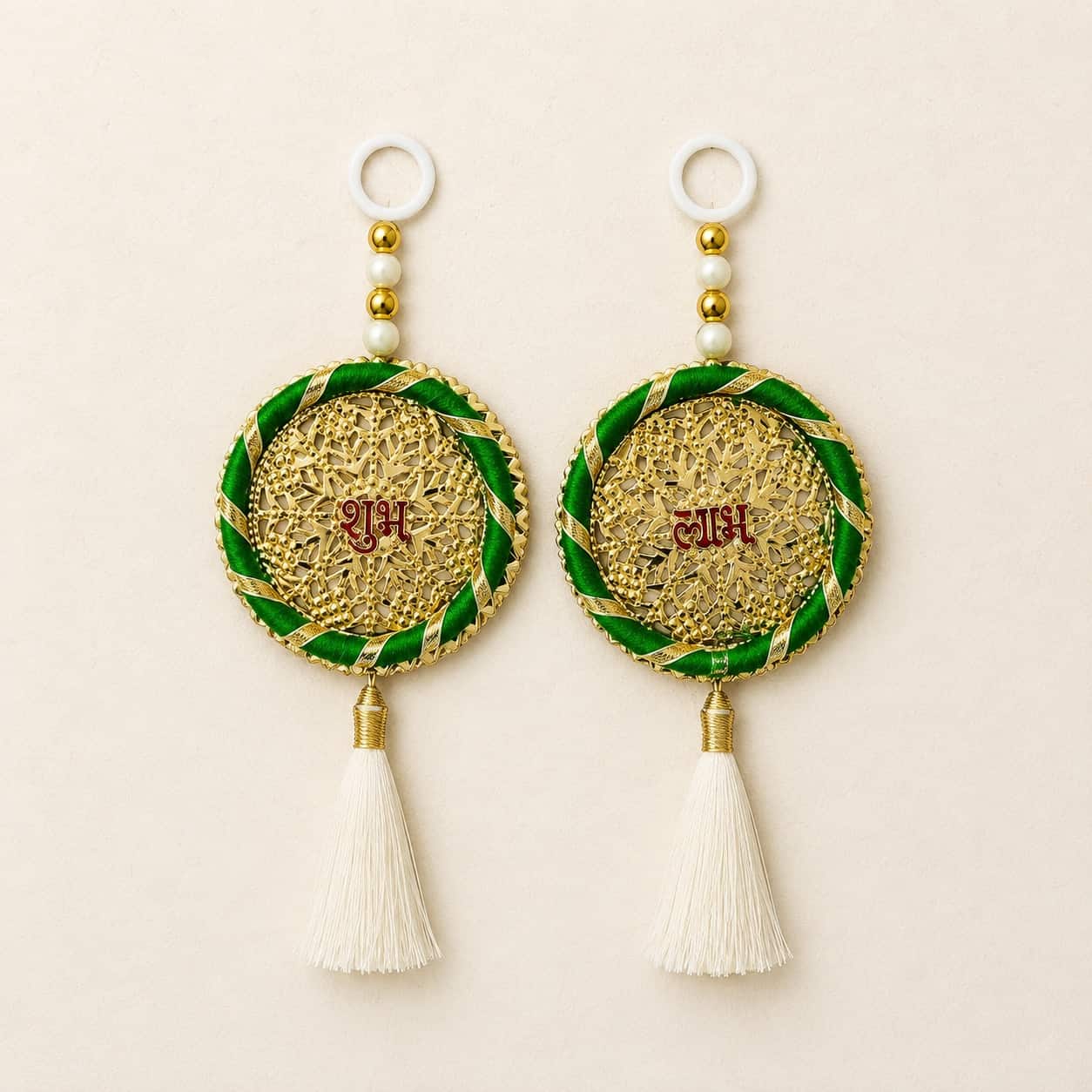 Elegant circle Shubh Labh hanging — set of 2, everything in the package, laid out
