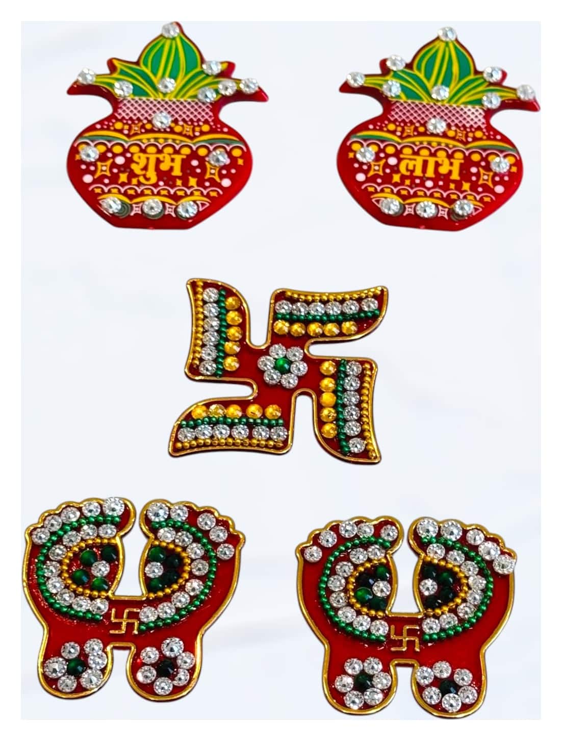 Self-adhesive Shubh Labh combo — set of 5, beside something familiar, for scale